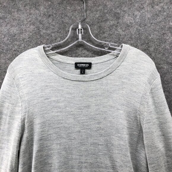 Express Merino Wool Blend Sweater Mens M Light Gray Crewneck Stretch - Picture 5 of 8